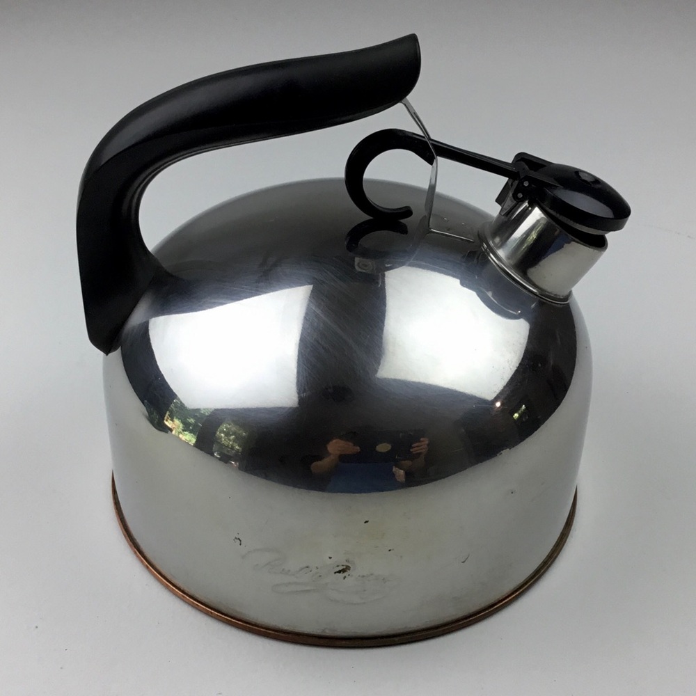 Vintage Paul Revere Ware 2 Qt Copper Bottom Whistling Tea Kettle Pot Stainless